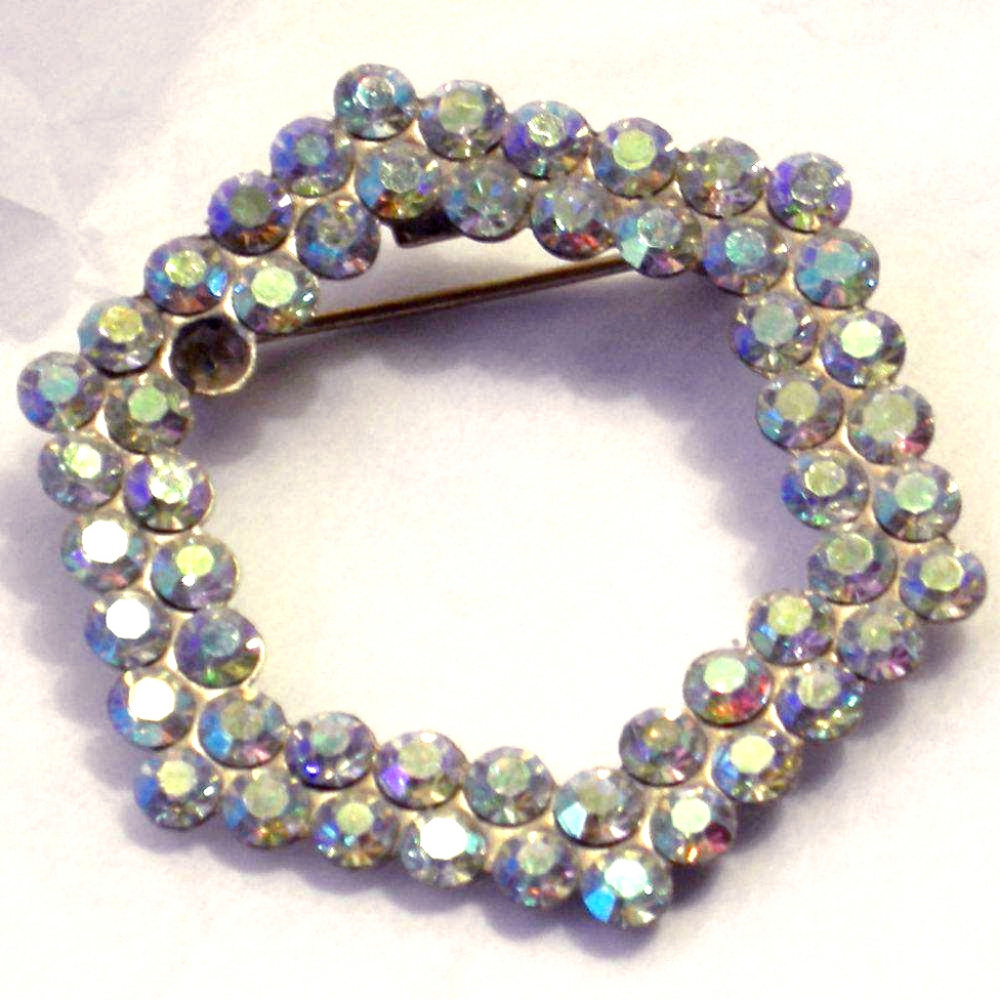 Geometric Hexagon Rhinestone Brooch Lapel pin vtg